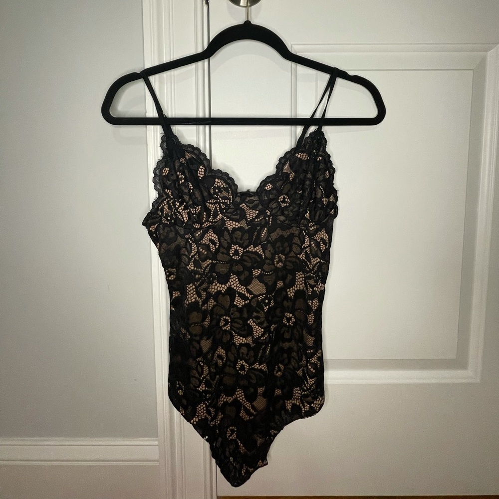 Black lace strappy bodysuit